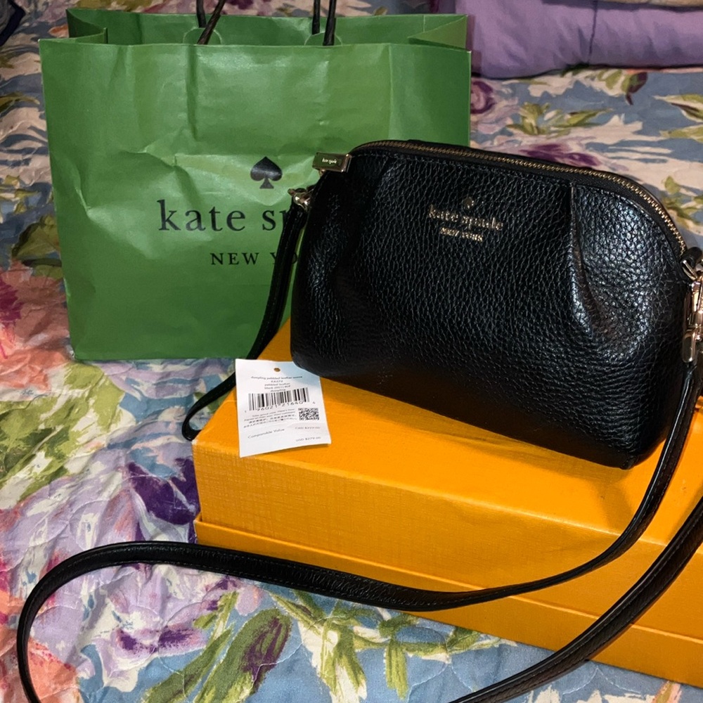 KATE SPADE “DUMPLING” BLACK PEBBLED LEATHER CROSSBODY-WRISTLET NEW $279 RETAIL!!